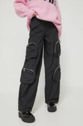 Hugo pantaloni femei, culoarea negru, lat, high waist 9BYX-SPD0RN_99X