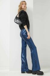 Hugo pantaloni femei, culoarea albastru marin, lat, high waist PPYX-SPD02J_59X