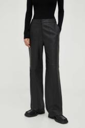 Bruuns Bazaar pantaloni de piele femei, culoarea negru, lat, high waist 9BYX-SPD007_99X