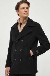 Liu Jo palton de lana culoarea negru, de tranzitie, cu doua randuri de nasturi 9BYX-KPM00G_99X