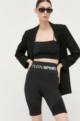 Plein Sport pantaloni scurti femei, culoarea negru, cu imprimeu, high waist PPYX-SZD0ST_99X