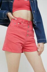 Tommy Jeans pantaloni scurti jeans femei, culoarea roz, neted, high waist PPYX-SZD0K3_42X