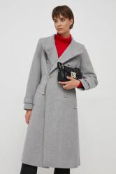 DKNY palton de lana culoarea gri, de tranzitie, cu doua randuri de nasturi 9BYX-KPD0BS_09X