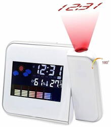  aptel Lézer vetítésű ébresztőóra LCD képernyővel és időjárás állomással fehér