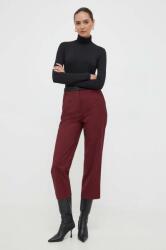 Boss pantaloni de lana culoarea bordo, drept, high waist 9BYX-SPD0PF_93X