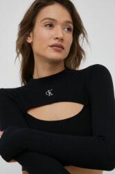 Calvin Klein longsleeve femei, culoarea negru, neted PPYX-SWD04L_99X