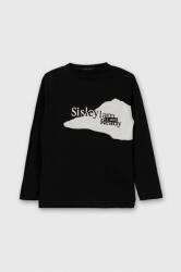 Sisley longsleeve din bumbac pentru copii culoarea negru, cu imprimeu 9BYX-BUB048_99X