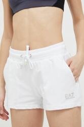 EA7 Emporio Armani pantaloni scurti femei, culoarea alb, neted, medium waist PPYX-SZD083_00X