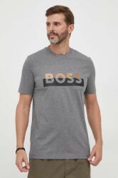 Boss tricou din bumbac culoarea gri, cu imprimeu 9BYX-TSM11J_90X