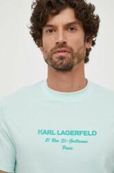 Karl Lagerfeld tricou barbati, culoarea turcoaz, cu imprimeu PPYX-TSM16L_66X