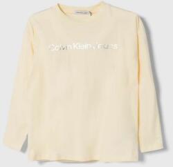 Calvin Klein longsleeve din bumbac pentru copii culoarea bej, cu imprimeu PPYH-BUB006_08X