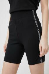 Calvin Klein Jeans pantaloni scurti femei, culoarea negru, cu imprimeu, high waist PPYX-SZD0BZ_99X