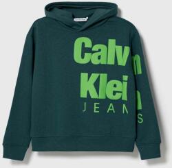 Calvin Klein bluza copii culoarea verde, cu glugă, cu imprimeu 9BYX-BLK09R_67X