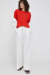 United Colors of Benetton pantaloni din in culoarea alb, lat, high waist PPYX-SZD0EB_00X