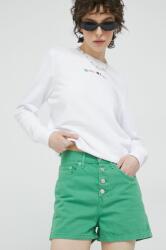 Tommy Jeans pantaloni scurti jeans femei, culoarea verde, neted, high waist PPYX-SZD0K3_76X