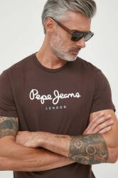 Pepe Jeans tricou din bumbac EGGO culoarea maro, cu imprimeu 9BYX-TSM0T2_88X