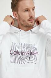 Calvin Klein hanorac de bumbac barbati, culoarea alb, cu glugă, cu imprimeu 9BYX-BLM1DO_00X