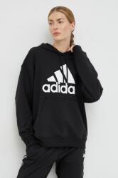 Adidas hanorac de bumbac femei, culoarea negru, cu glugă, cu imprimeu PPYX-BLD0BG_99X