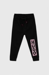 Hugo pantaloni de trening din bumbac pentru copii culoarea negru, cu imprimeu 9BYX-SPG00Z_99X