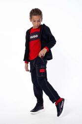 Hugo bluza copii culoarea negru, cu glugă, cu imprimeu 9BYX-BLK037_99X