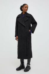 ANSWEAR palton femei, culoarea negru, de tranzitie, cu doua randuri de nasturi BMYX-KPD030_99X