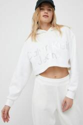 Calvin Klein bluza femei, culoarea alb, cu glugă, cu imprimeu PPYX-BLD03Y_00X