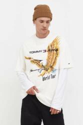 Tommy Jeans tricou din bumbac barbati, culoarea bej, cu imprimeu 9BYX-TSM124_01X