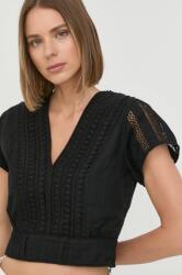 The Kooples bluza din bumbac femei, culoarea negru, neted PPYY-BDD071_99X