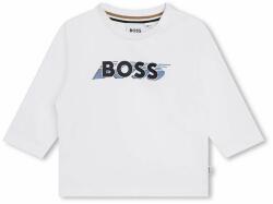 HUGO BOSS longsleeve din bumbac pentru bebeluși culoarea alb, cu imprimeu 9BYX-BUK00J_00X