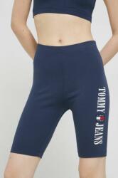 Tommy Jeans pantaloni scurti femei, culoarea albastru marin, cu imprimeu, high waist PPYX-SZD0JO_59X