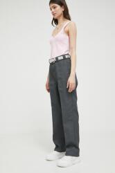 Dickies pantaloni femei, culoarea gri, drept, high waist PPYX-SPD0WU_90Y