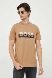 Boss tricou din bumbac culoarea bej, cu imprimeu 9BYX-TSM11J_80X
