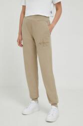 Calvin Klein Jeans pantaloni de trening din bumbac culoarea bej, neted 9BYX-SPD0Z6_80X