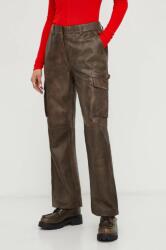 Herskind pantaloni de piele femei, culoarea maro, drept, high waist 9BYX-SPD0HS_88X