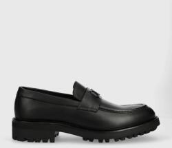 Calvin Klein mocasini de piele MOCCASIN W/ BOLD LOGO barbati, culoarea negru, HM0HM01245 9BYX-OBM1YG_99X