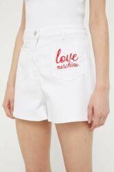 Love Moschino pantaloni scurti jeans femei, culoarea alb, cu imprimeu, high waist PPYX-SZD012_00X