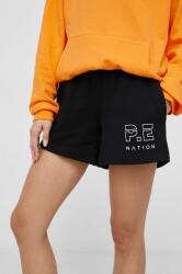 P. E Nation Pantaloni scurți din bumbac femei, culoarea negru, material neted, high waist 9BY8-SZD07M_99X