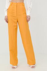 Patrizia Pepe pantaloni din in femei, culoarea galben, lat, high waist PPYY-SPD07P_11X