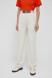 Emporio Armani pantaloni din in femei, culoarea bej, drept, high waist PPYY-SPD04N_08X