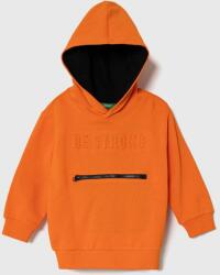 Benetton hanorac de bumbac pentru copii culoarea portocaliu, cu glugă, cu imprimeu 9BYX-BLK0E2_22X
