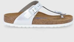 Birkenstock șlapi de piele Gizeh femei, culoarea argintiu, cu toc plat 1003675-Silver PPYY-KLD0OK_SLV