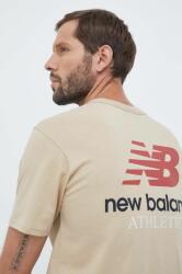 New Balance tricou din bumbac culoarea bej, neted 9BYX-TSM15T_80X