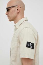 Calvin Klein camasa din amestec de in culoarea bej, cu guler clasic, regular PPYX-KDM0GT_80X