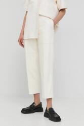 Herskind pantaloni de piele femei, culoarea alb, drept, high waist PPYY-SPD0ES_00X