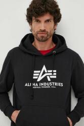 Alpha Industries bluză Basic Hoody bărbați, culoarea negru, cu glugă, cu imprimeu 178312.03-black 99KK-BLM0E1_99X