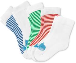 Tchibo 5 pár kisgyerek zokni szettben, bálnás/csíkos 2x fehér, belekötött bálnamintával, 1x narancssárga-fehér csíkos, 1x zöld-fehér csíkos, 1x kék-fehér csíkos 13-15