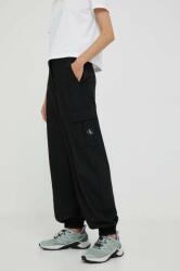 Calvin Klein Jeans pantaloni femei, culoarea negru, lat, high waist 9BYX-SPD01J_99X