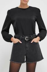 Sisley pantaloni scurti jeans femei, culoarea negru, neted, high waist 9BYX-SZD06A_99J