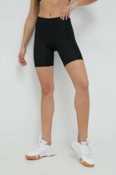 Reebok pantaloni scurți de yoga femei, culoarea negru, neted, high waist PPYX-SZD042_99X