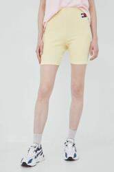 Tommy Jeans pantaloni scurti femei, culoarea galben, neted, high waist PPYY-SZD0ZN_11X